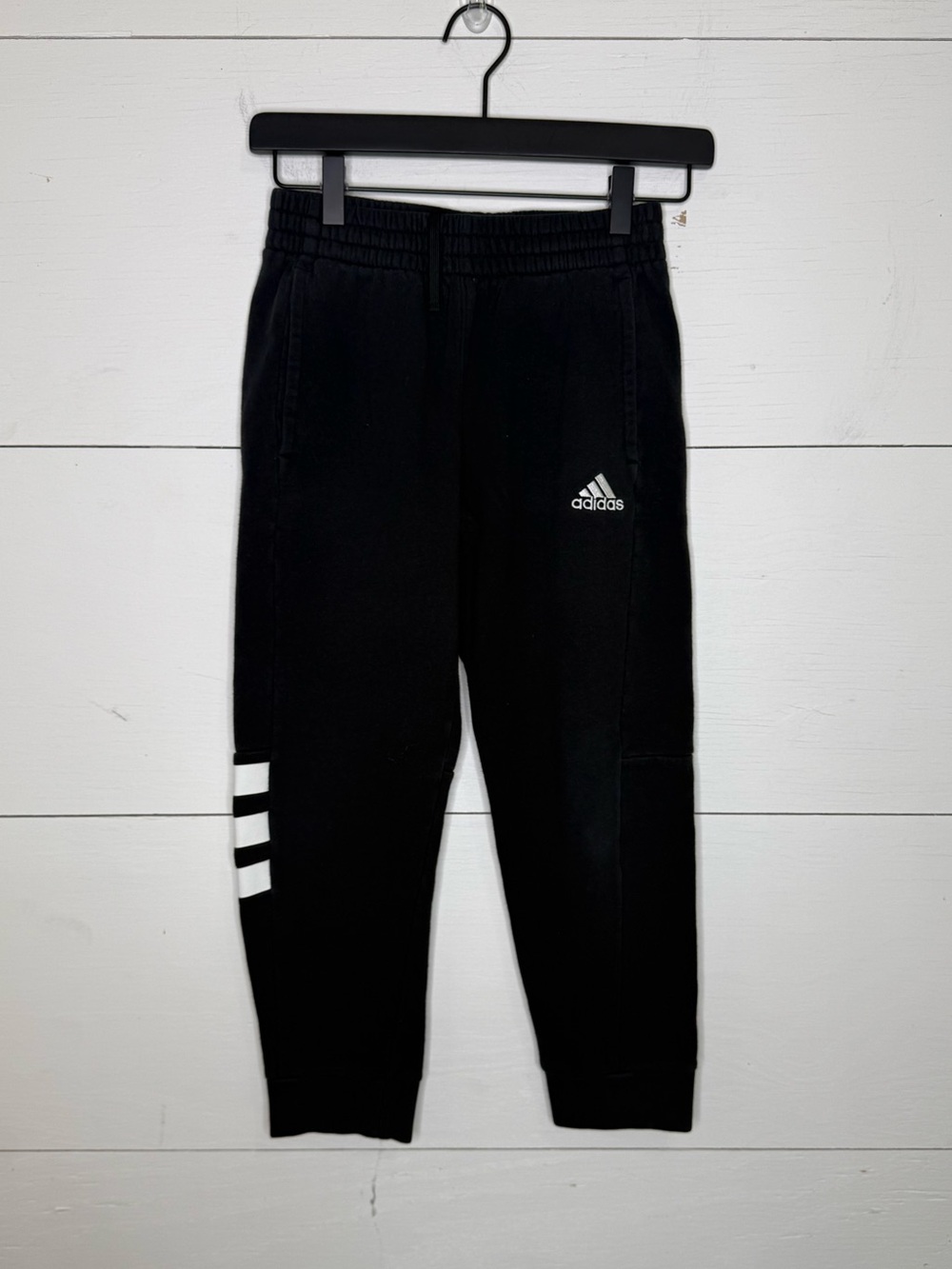 adidas • Black Jogger Pants with White Stripe Accents Size Medium 10/12